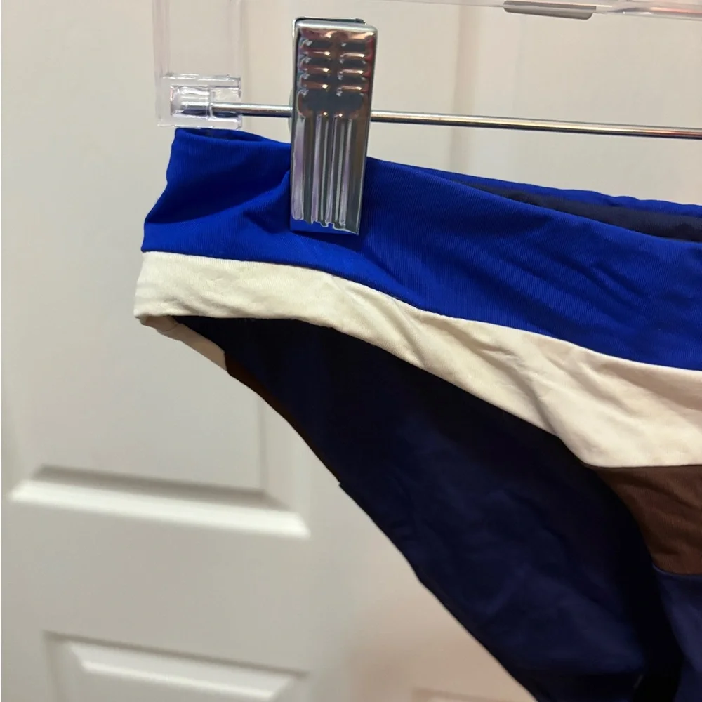 Becca Blue, White & Brown Striped Swim Suit Bikini Bottom Size Small NWOT